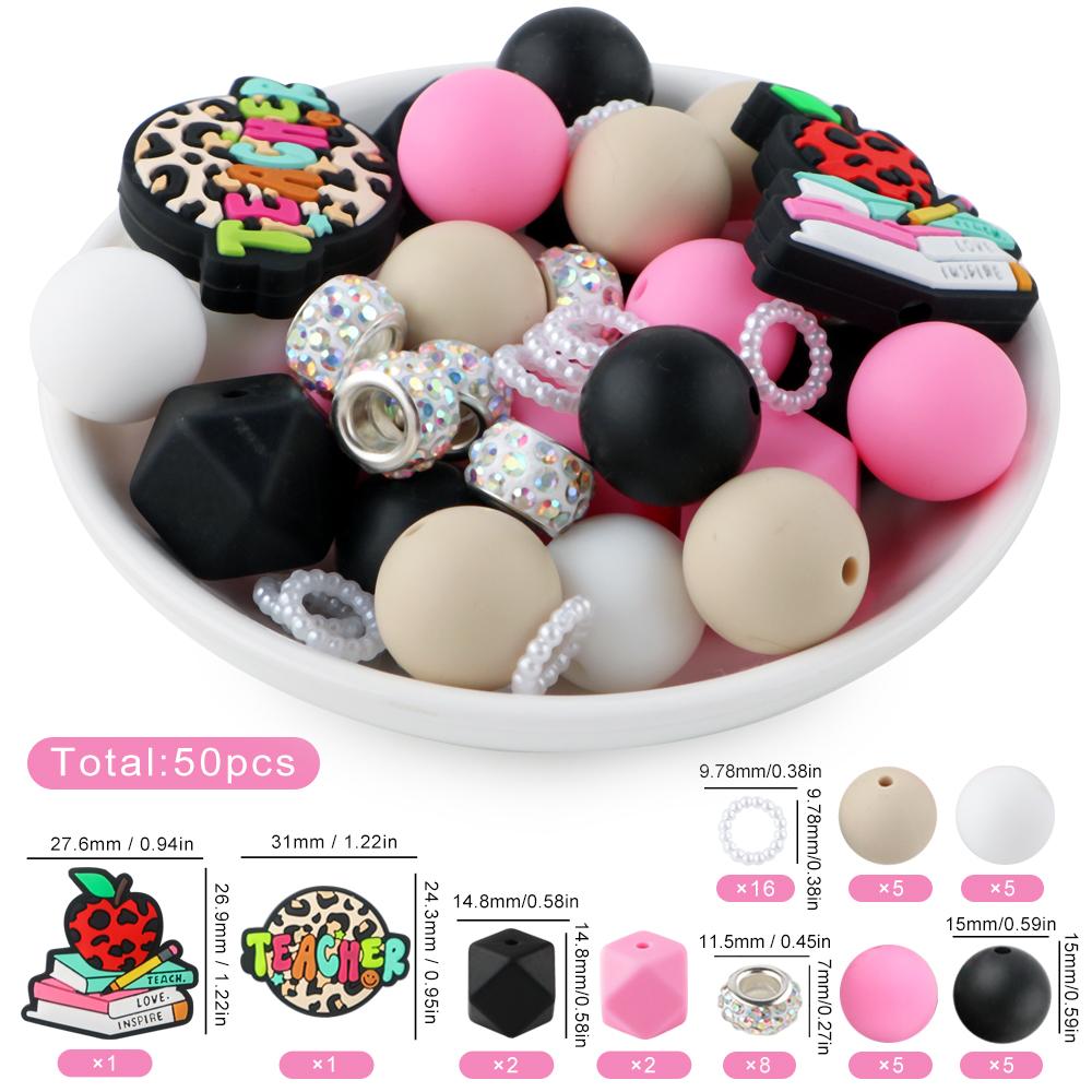

Silicone Focal Beads Teacher Series Silicone Beads Set DIY Beadable Pen Bracelet Necklace For Jewelry Handmade Accessories