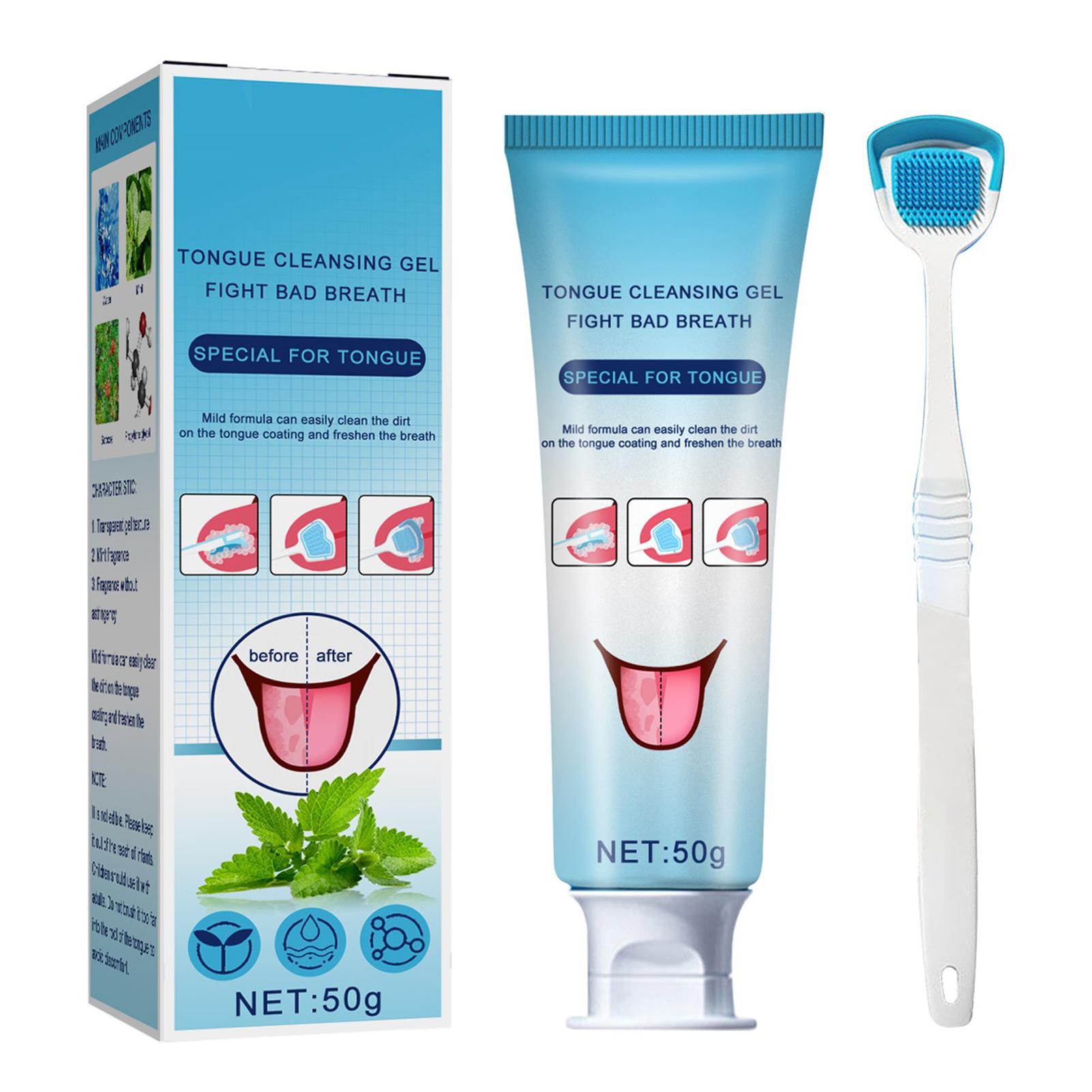 Tongue Cleaners With Brush Scraper Fight Bad Breath Mild Formula Cleaning Gel Remove Oral Odor Tongue Care
