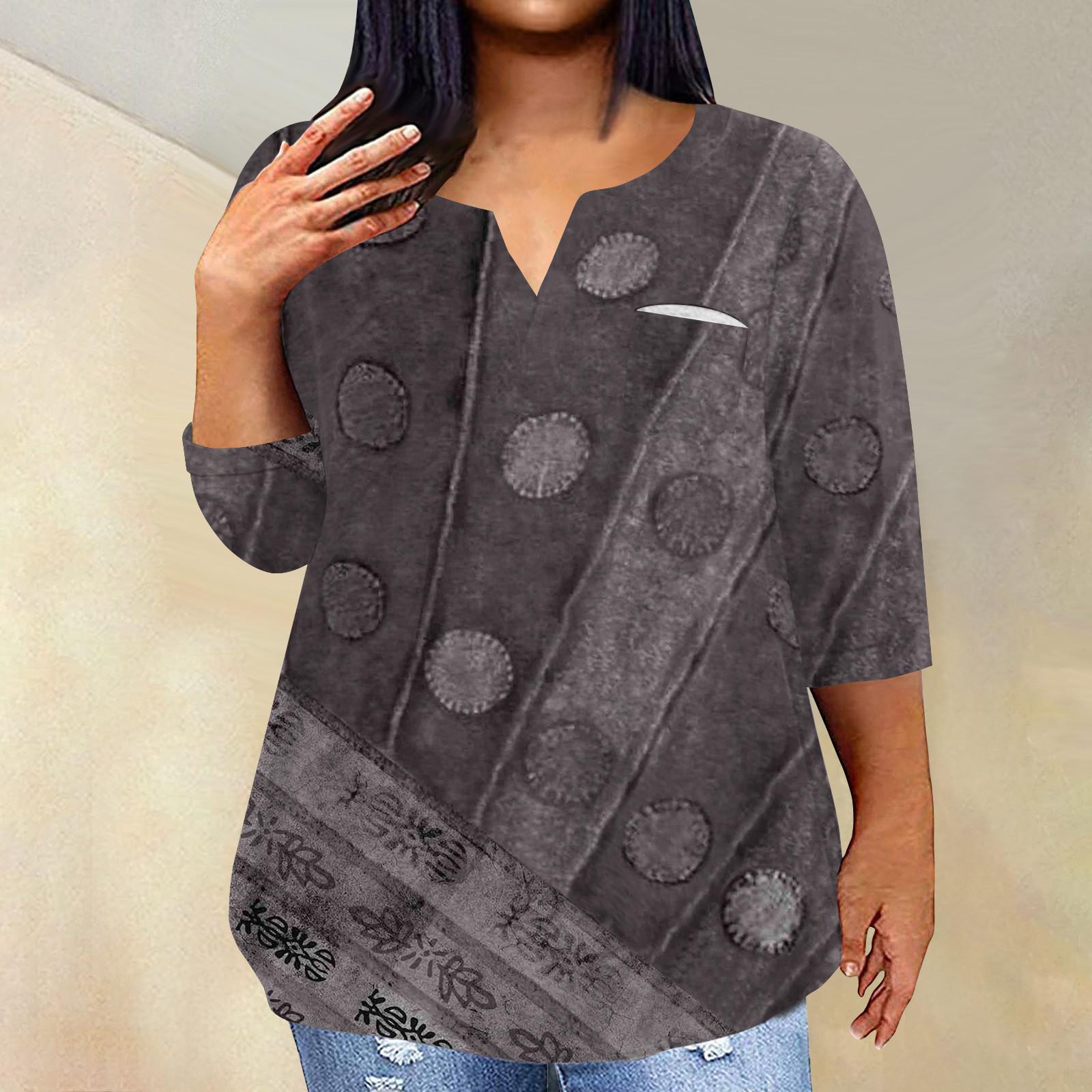 

Женский модный повседневный пуловер с рукавами три четверти и V-образным вырезом с принтом, топ с рукавами 4/3 XXXXL серый