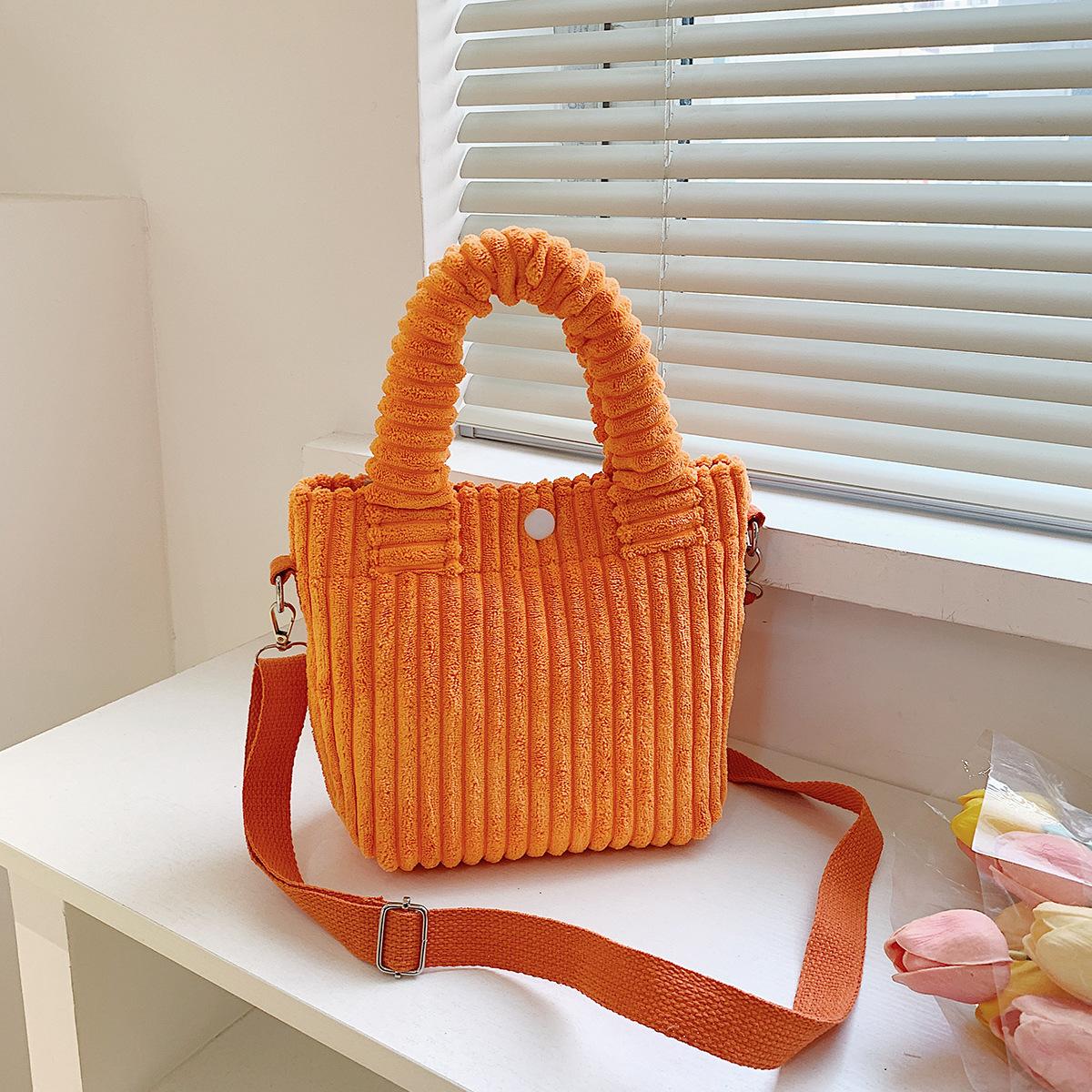 Fashion Corduroy Women S Bag Trend Newest Handbags Niche Versatile Bucket Shoulder Bags Female Nylon Button Crossbody Bags 28x9.5x21cm