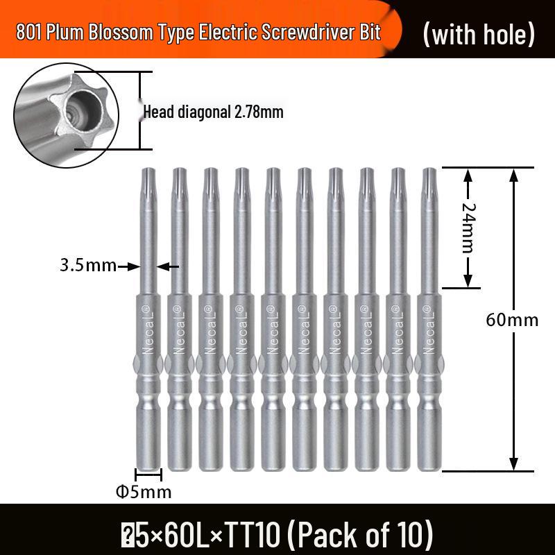 Nigao S2 Torx Electric Screwdriver Bit, 801 with Hole, 5mm Round Shank
