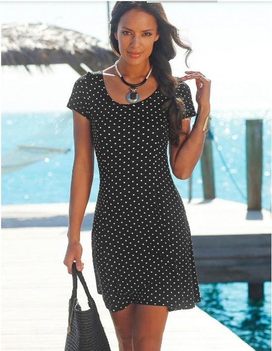 Vestido de Verano de Lunares - Casual de Manga Corta con Volantes