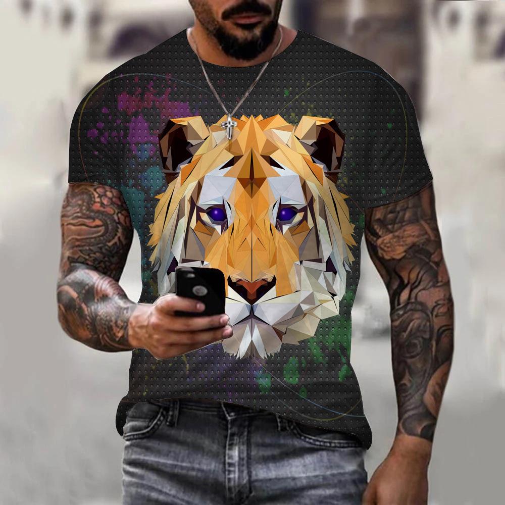 Sommer T-Shirt Mode Tier Löwe Graffiti Bunt Bedruckt Trendy Kurzarm 3D T-Shirt