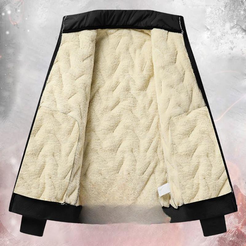 Men's  Winter Fleece-Lined Cotton Coat Set Cotton Trousers Lambswool Cotton Jacket Warm Coat Two-Piece Set