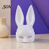 Funny Cartoon Rabbit Mask Halloween Bunny Half Face Mask, Costume Prop with Long Masquerade Party Supplies Ears, Plastic Cosplay for Adults, Accessory