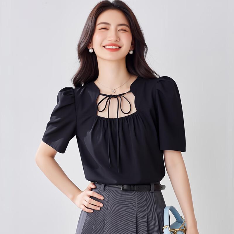La Chapelle Women s French Puff Sleeve Square Neck Top M
