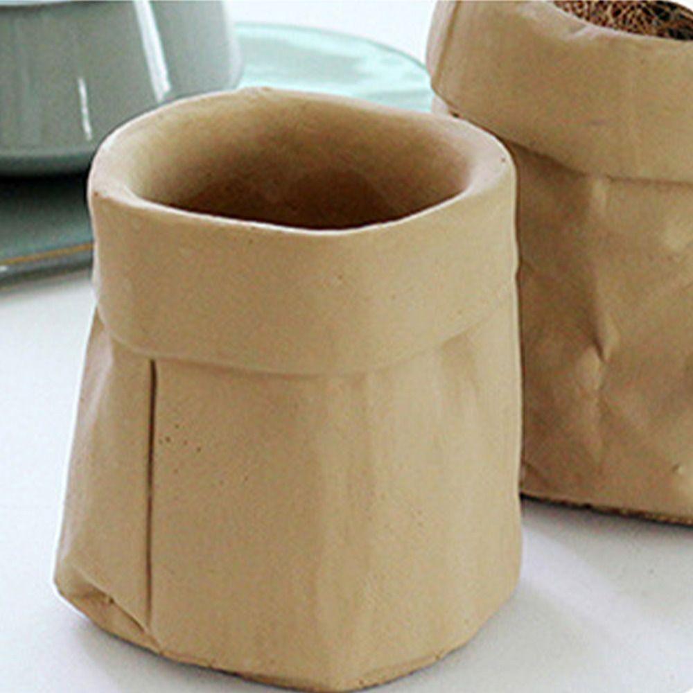 Cement Flowerpot Imitation Paper Bag Hydroponic Flower Holder Creative Vase Ornament  Balcony