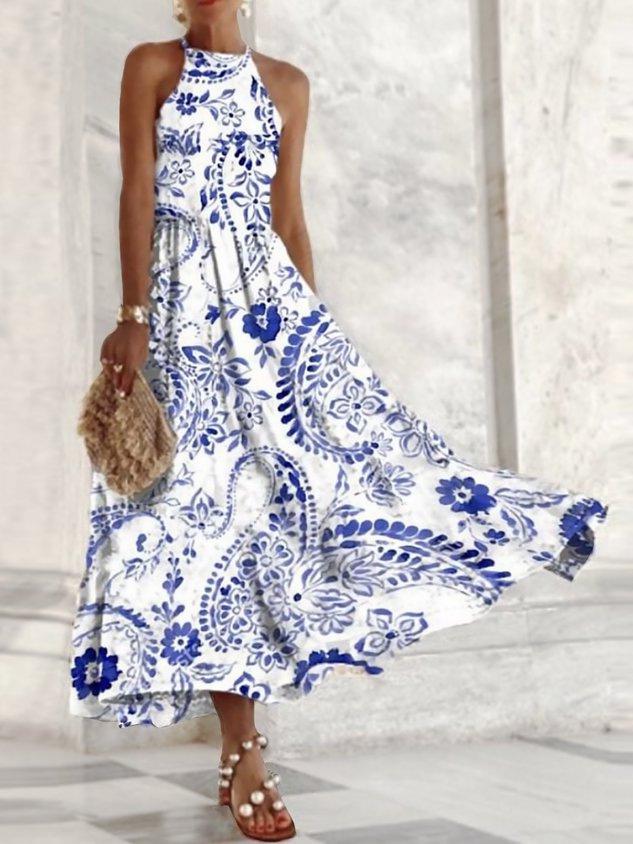 Women's Summer Sleeveless Print Slim Fit Midi Dress