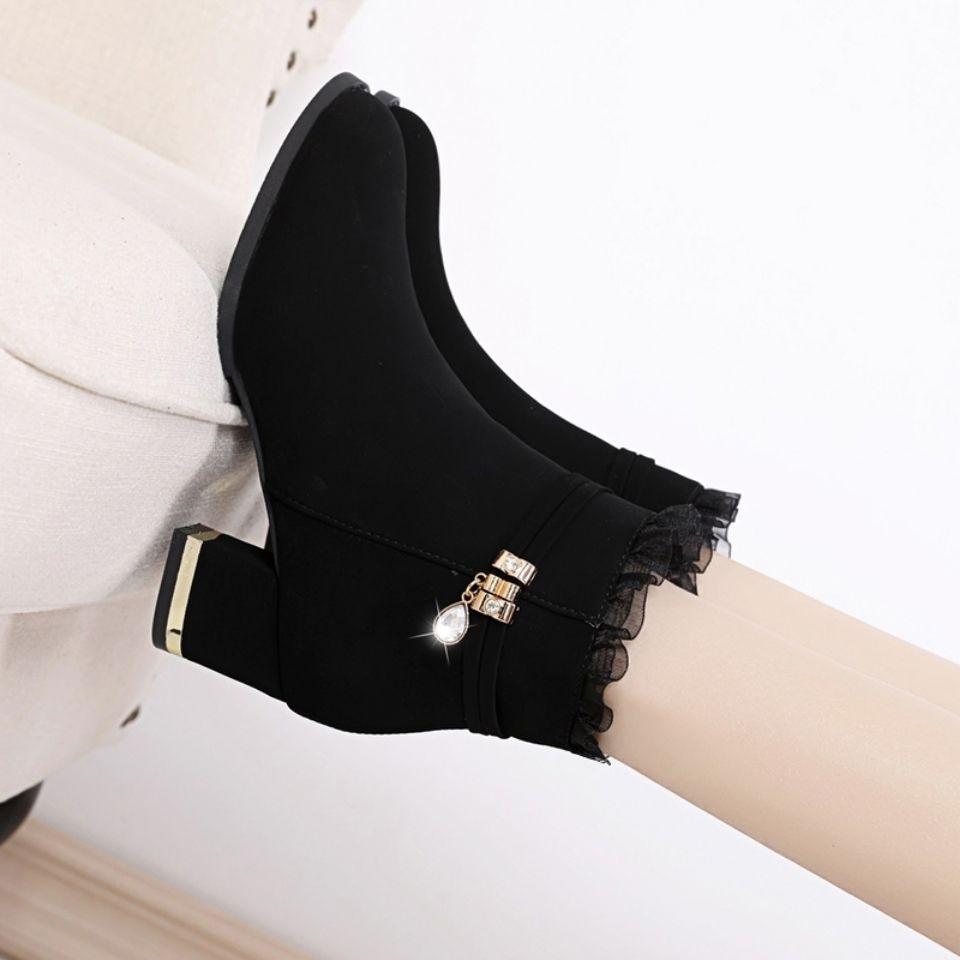 Thickened short boots women's thick heel 2025 autumn and winter warm Internet celebrity women's shoes non-slip versatile high heels velvet women