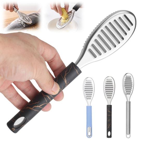 Multifunctional Cooking Tool Stainless Steel Fish Scale Remover, Compact with Ergonomic Non-slip Garlic And Ginger Grater Handle, for Kitchen Seafood