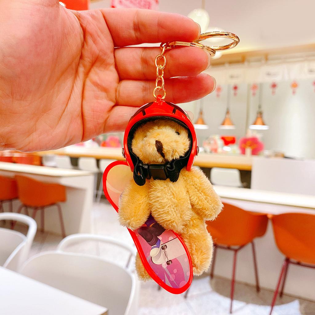 Small Skateboarding Bear Plush Keychain Fashion Bear Bag Charm Hanging Decors Plush Texture Perfect for Backpacks and Key