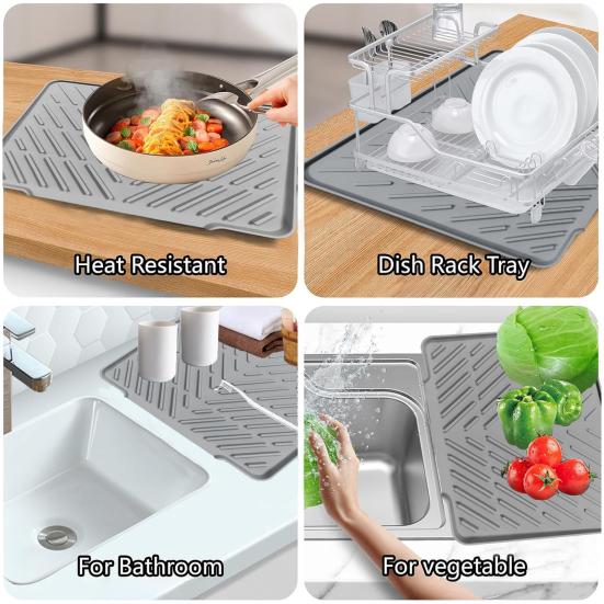 Silicone Drain Mat Kitchen Sink Slope Design Heat-Resistant Drain Pad Cookware Drying Tray Air Circulation Drain Mat