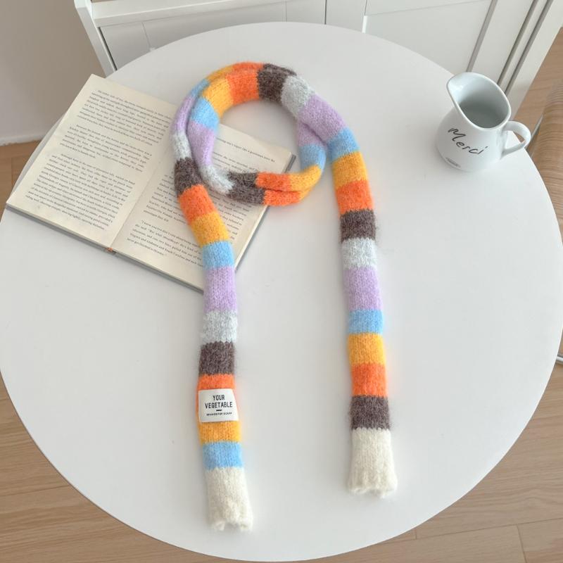 Women'S Thin Narrow Long Colorful Striped Scarf Autumn And Winter New Design Hot Girl All-Match Decorative Scarf