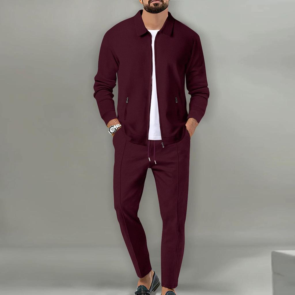 2024 Herren Herbst Slim Waffeljacke mit Reißverschlusstasche & Revers