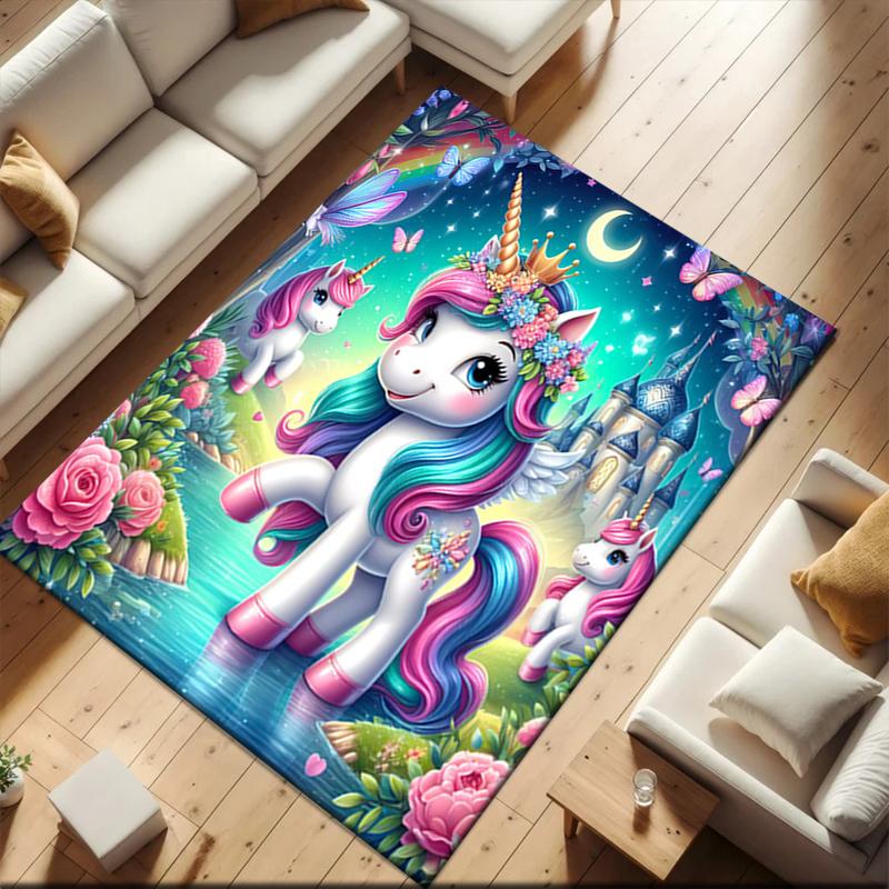 1pc Unicorn Twins Carpet Rug for Living Room Bedroom Home Sofa Decoration,Kids play Non-slip Floor Mat