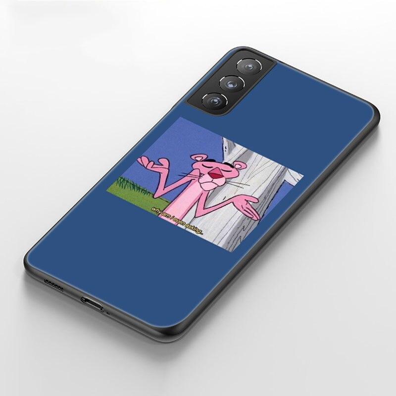Cute Funny Pink Panther Phone Case For Samsung Galaxy S20 S21 FE S10 Lite Note 20 10 Lite S8 S9 S10E S10 Plus Ultra Black Cover