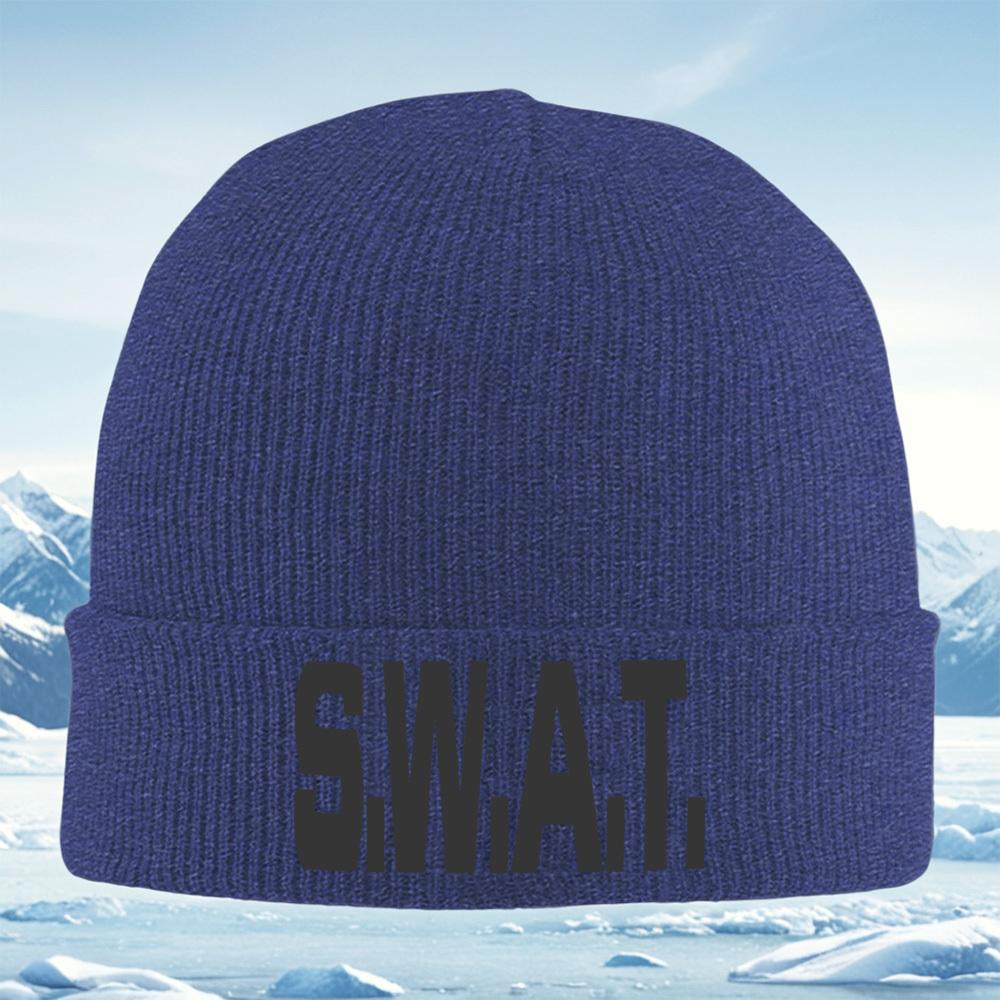 SWAT dark bold typography style Men Women Unisex Knitted Hat Beanie Pullover Cap Winter Thermal Warm Christmas Outdoor Cycling H