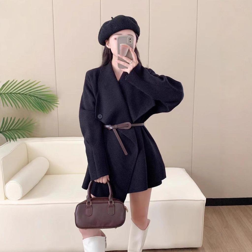 Women's 2025 New Autumn/Winter Knitted Waist-Cinching Cardigan - High-end, Solid Color, Mid-Length, Thick.