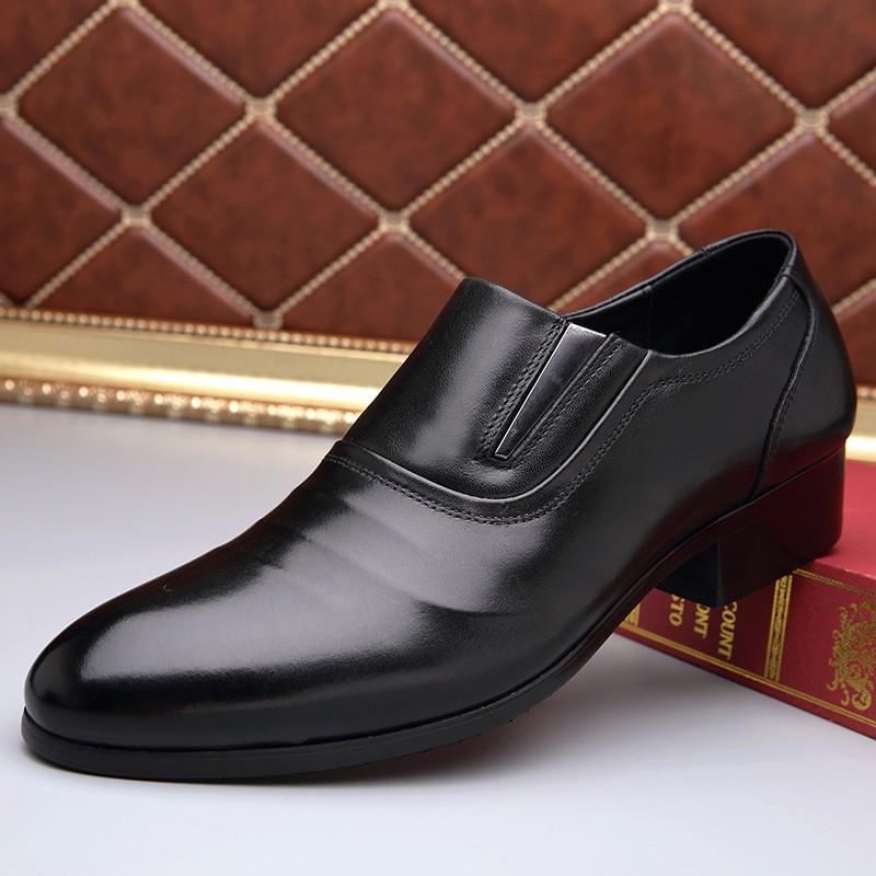 Mens Black Genuine Leather Dress Shoes Pointed Toe Slip-On Formal Business Shoe Office Wedding