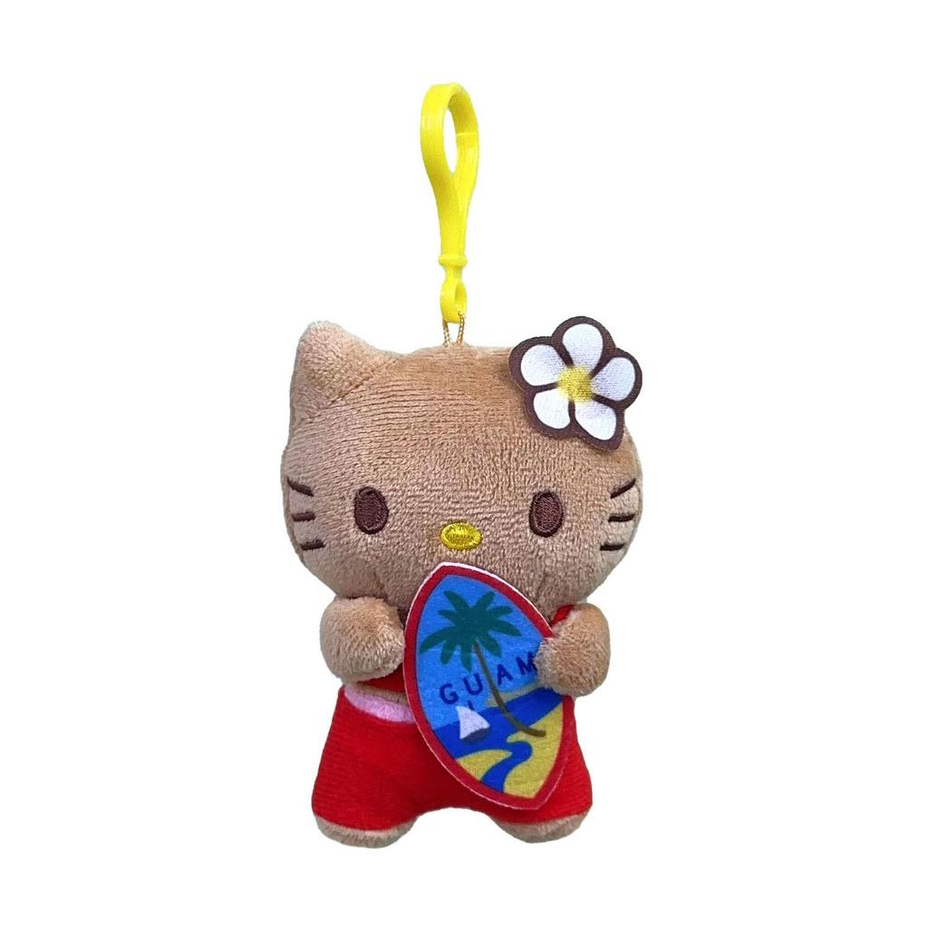 Adorable Cartoon Black Cat Plush Keyring with Surfing Beach Ring Pendant