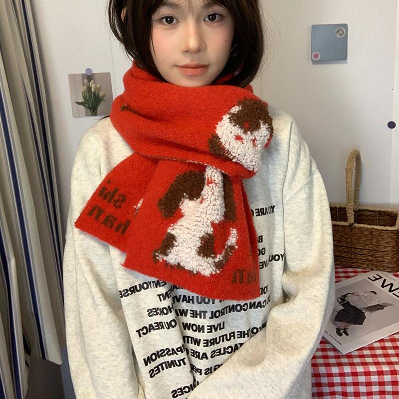 Falling Pool Knitwear: Fluffy 3D Puppy Scarf - Korean Style Unisex Warm Neck Warmer for Autumn/Winter