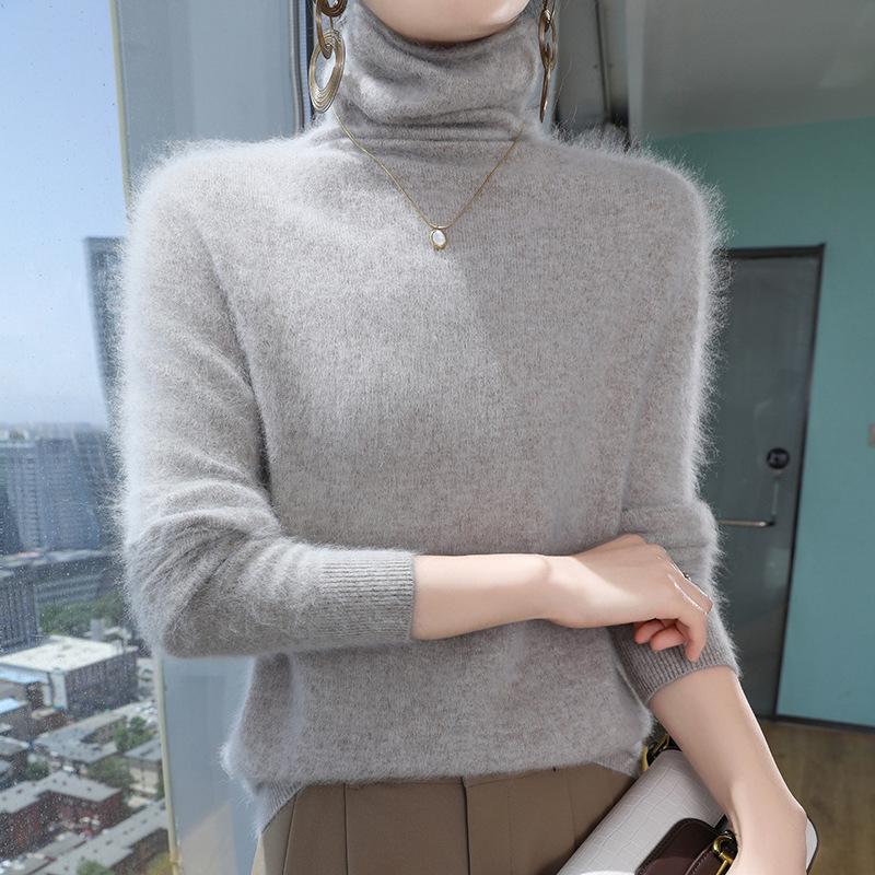 Women's Mink Cashmere Turtleneck Sweater - Short-Sleeved, Loose Fit, Autumn/Winter Warm Knitwear