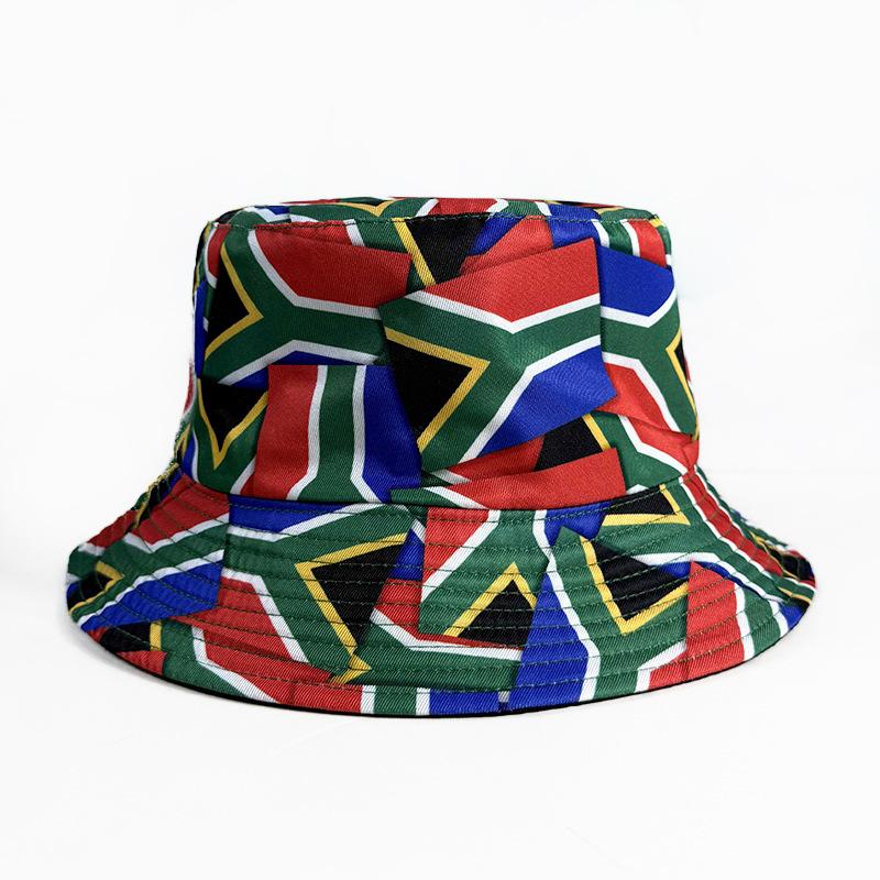 South African Flag Bucket Hat Double-sided Wear Men's and Women's Outdoor Sunscreen Sunshade Basin Hat Hot Selling Fan Support Hat