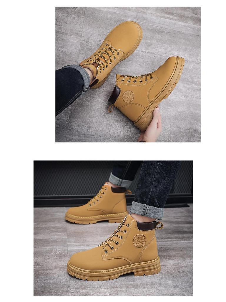 Pánské podzimní/zimní žluté martensky: Vysoké boty, Trendy, Protiskluzové, Odolné proti opotřebení, Korejský styl.