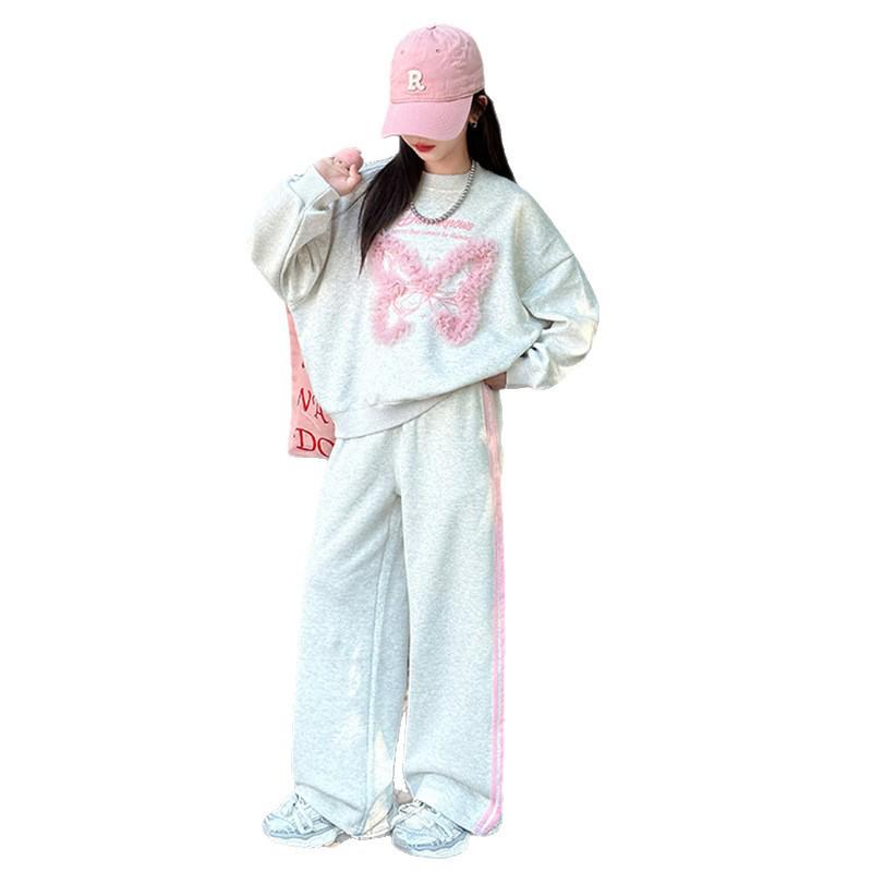 Girls' Spring/Autumn 2025 Sweatshirt & Wide-Leg Sweatpants Set - Stylish Casual Two-Piece for Medium & Large Children