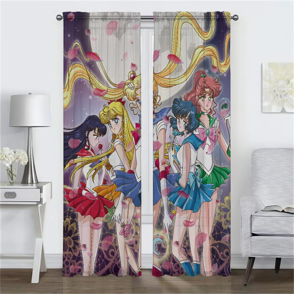 Anti-mosquito Curtains for Living Room Curtain Sailormoon Home Interior Curtains 2 Pieces Halloween Decoration Tulle for Bedroom