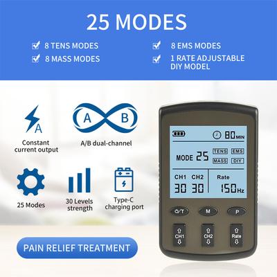 Tens Muscle Stimulator 25 Mode Electric Ems Acupuncture Body Massage Digital Therapy Slimming Machine Electro Stimulator
