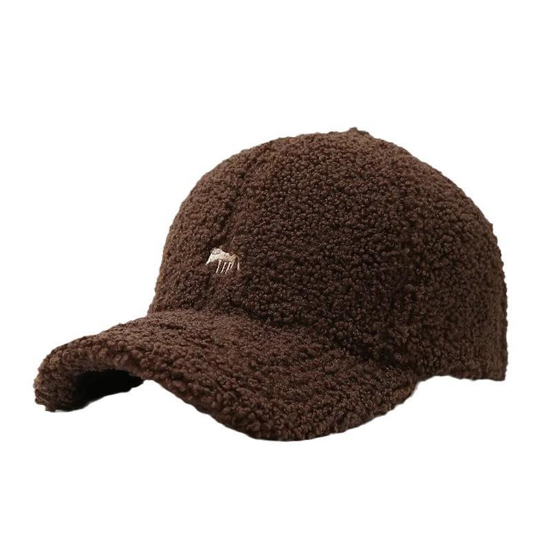 Embroidery little fox lamb wool baseball cap children autumn and winter warm versatile big head circumference plush cap