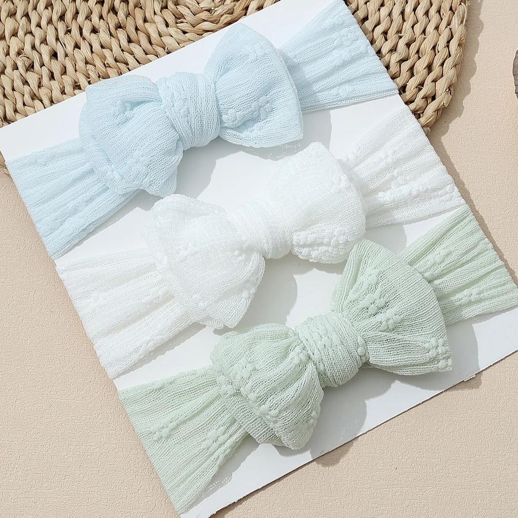 3 Stück/Set Baby-Mädchen-Stirnband Doppeltes Netzschleifen-Haarband Weicher Turban Süße Schleife Kinderkopfbedeckung Haarschmuck für Neugeborene Säuglinge
