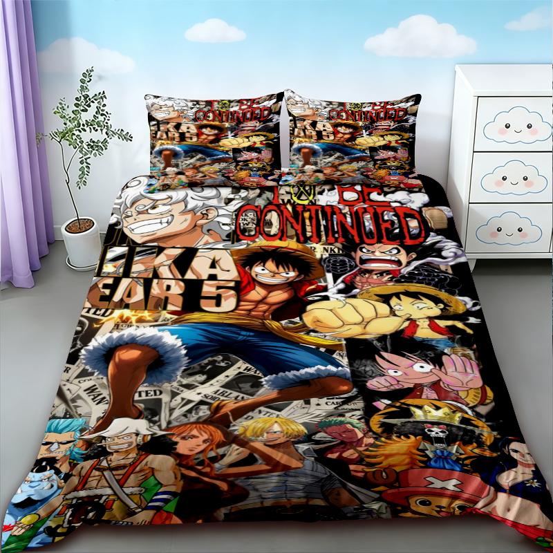 Luffy 3pcs Duvet Cover Set One Piece Cartoon Bedding Set Quilt Cover Breathable Comfortable for Bedroom Decor Best Teens Gifts