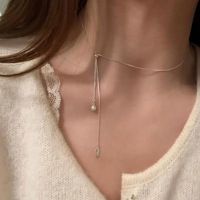 Dames Parel Dubbele Druppel Verstelbare Choker Ketting