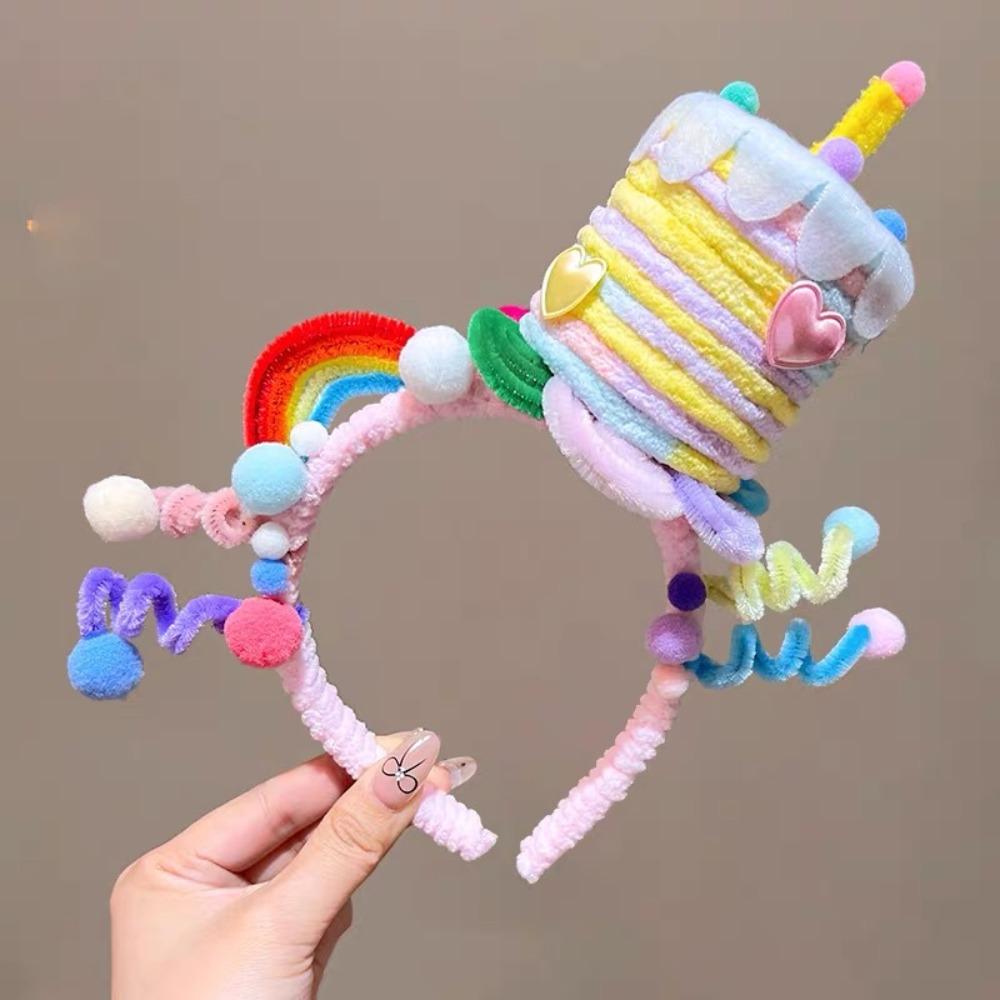 Creative Rainbow Stars Birthday Atmosphere Headband Torsion Bar Eye Catching Birthday Hair Hoop Cake Headband Hair Accessories