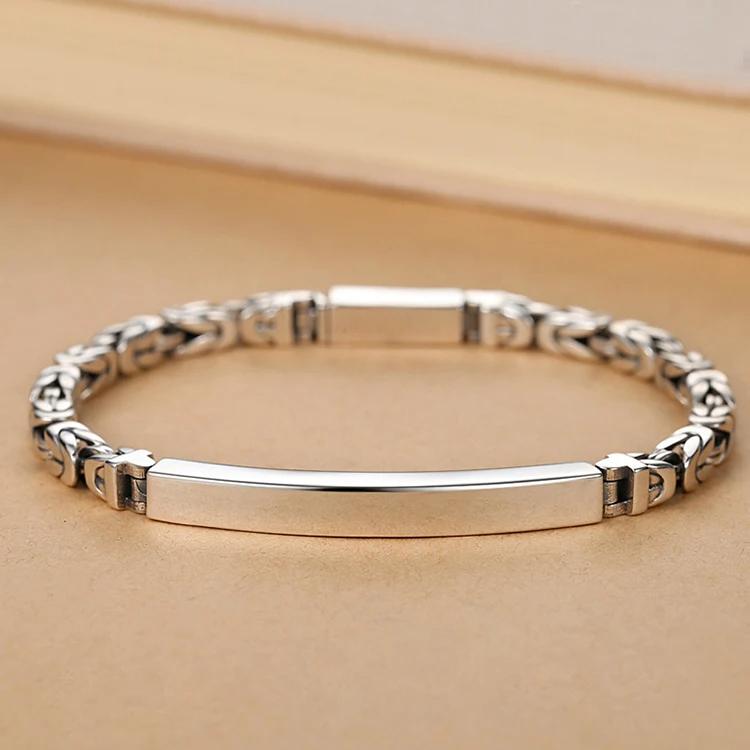 HX Silver 4mm/5mm Smycken Herrarmband Personlighet Fredsmönster Retro Hipster Nyckelmönster Spänne Present Accessoar Kedjeserie