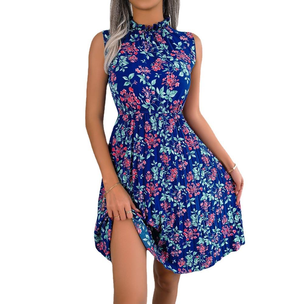

GMXIA женская мода лето весна без рукавов полуводолазка тонкий цветочный принт коктейльные и вечерние платья XL синий