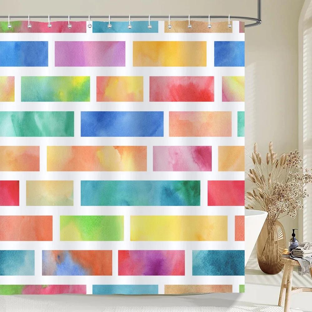 Digitaldruck Wasserdicht Polyester Bunt Duschvorhang Moderner Farbdruck Für Badezimmervorhang Lange Duschvorhänge