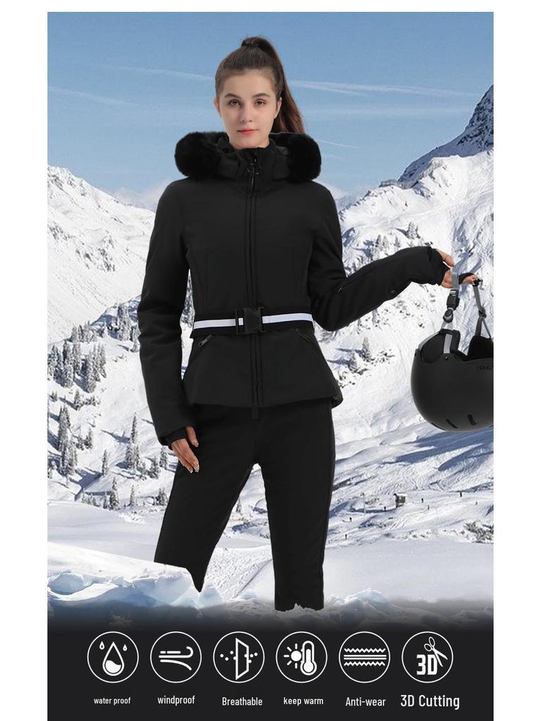 Women's Extreme Cold Double Board Ski Suit: Windproof, Down-Insulated, Warm Ski Jacket
