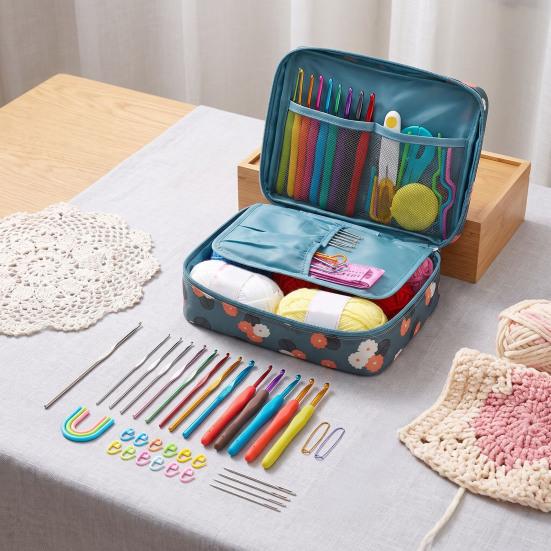 DIY Lace Blanket Weaving Tools 59Pcs/Set Crochet Kit, Ergonomic Hooks Yarn Accessories Set Knitting Supplies for Beginners with Storage Bag, Complete
