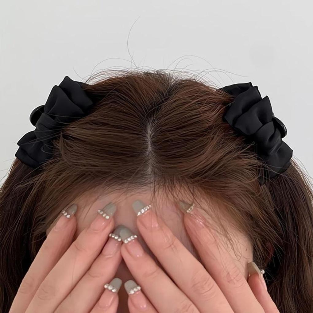 Women s Black Ribbon Small Side Hair Clip Hairpin Black Ribbon (single)