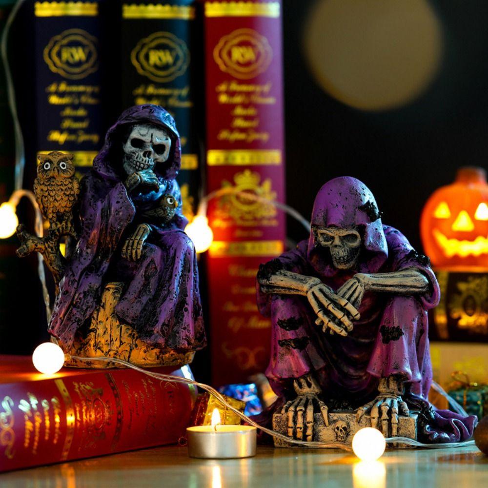Spooky Skeleton Carrying Bell Ornaments Purple Clothed Resin Festival Ornaments  Ghost Festival