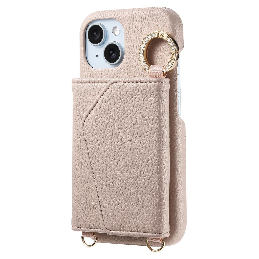 Sharp WISH4 iPhone15 Diamond Line Finger Ring Crossbody Phone Case with Card Slot