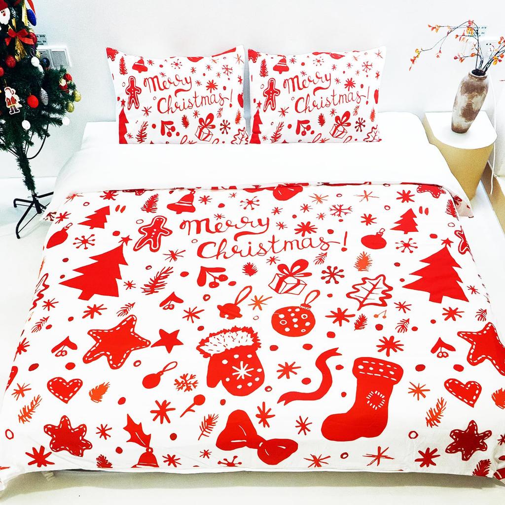 Christmas theme three-piece quilt cover digital printing bedding set red socks bed cover