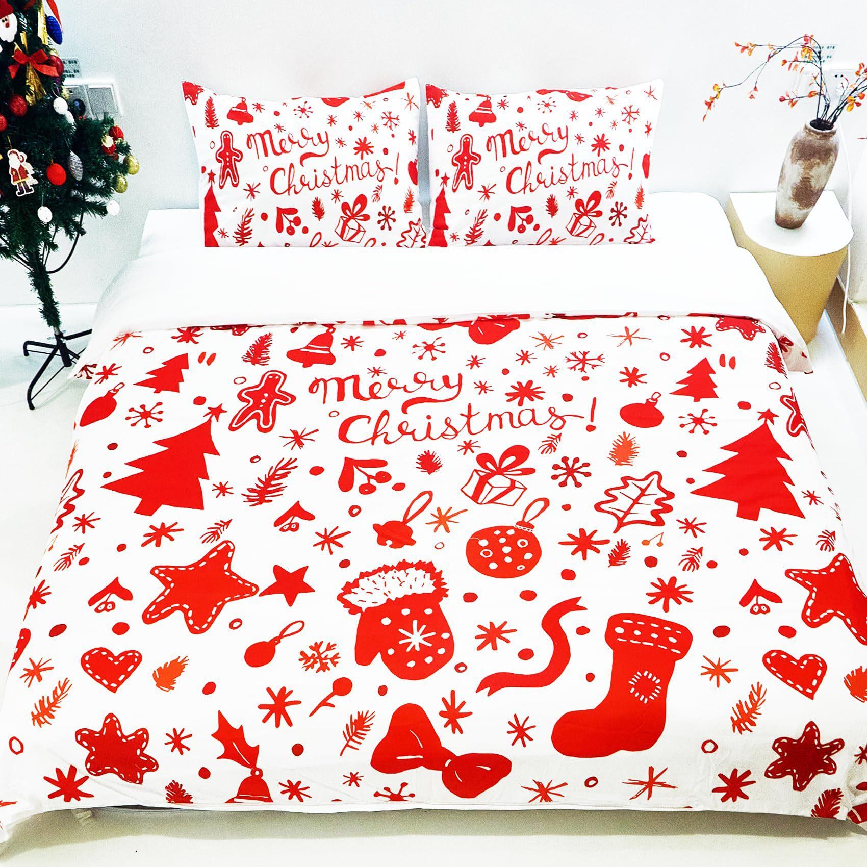 Christmas theme three-piece quilt cover digital printing bedding set red socks bed cover EU single 135*200