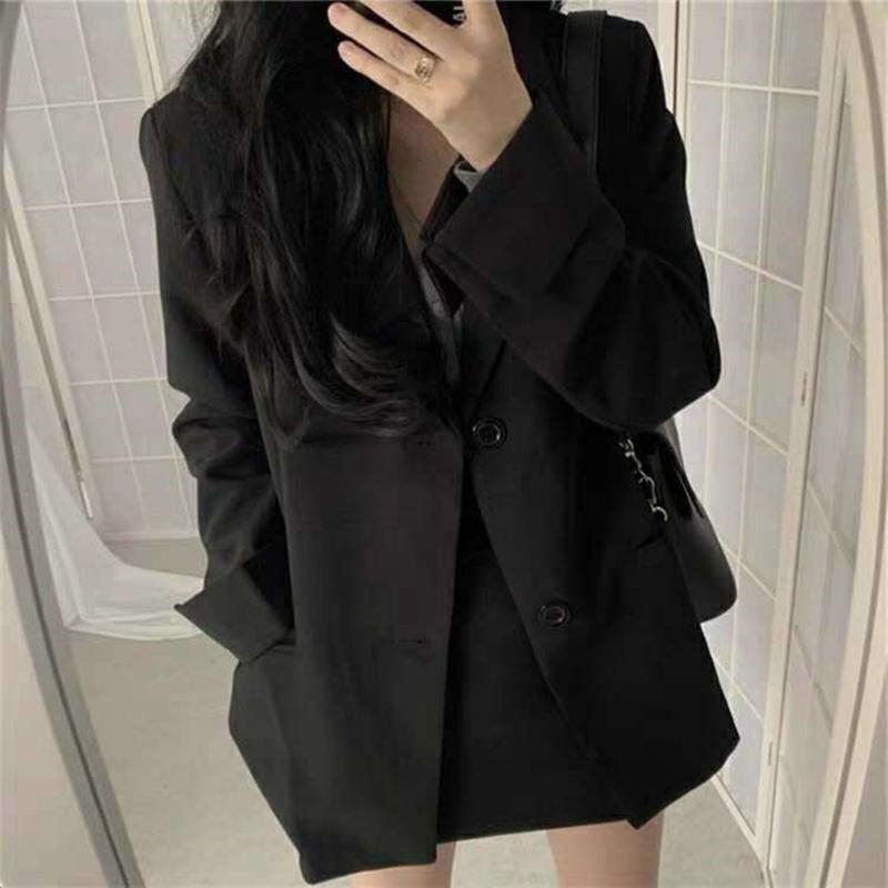 IELGY British Style Korean Style Loose Retro Hong Kong Style Black Jacket