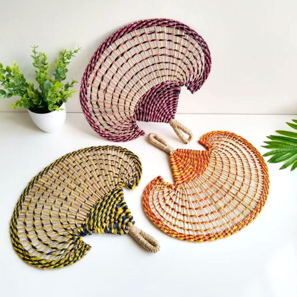 Bohemian Decorative Handmade Fan Colorful Cattail Fan Durable Summer Cooling Fan  Indoor