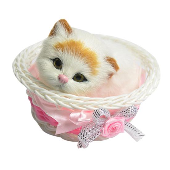 Lifelike Screaming Sound Cat in Basket Plush Doll Kids Toy Home Car Decoration