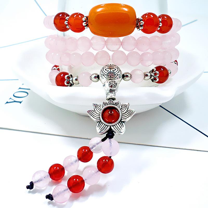 Blue agate crystal bracelet jewelry retro multi-layer blue pattern elephant tourmaline bracelet Buddha bead jewelry